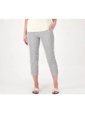 Susan Graver Pants Plus Petite 24 Stripe Stretch Seersucker Crop Black NEW